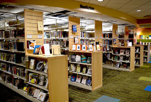Bookshelves in Library